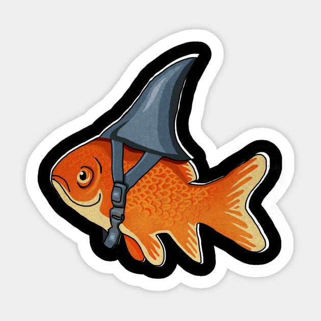 Funny Brave Goldfish Pretending to be a Shark Sticker by logiamerch